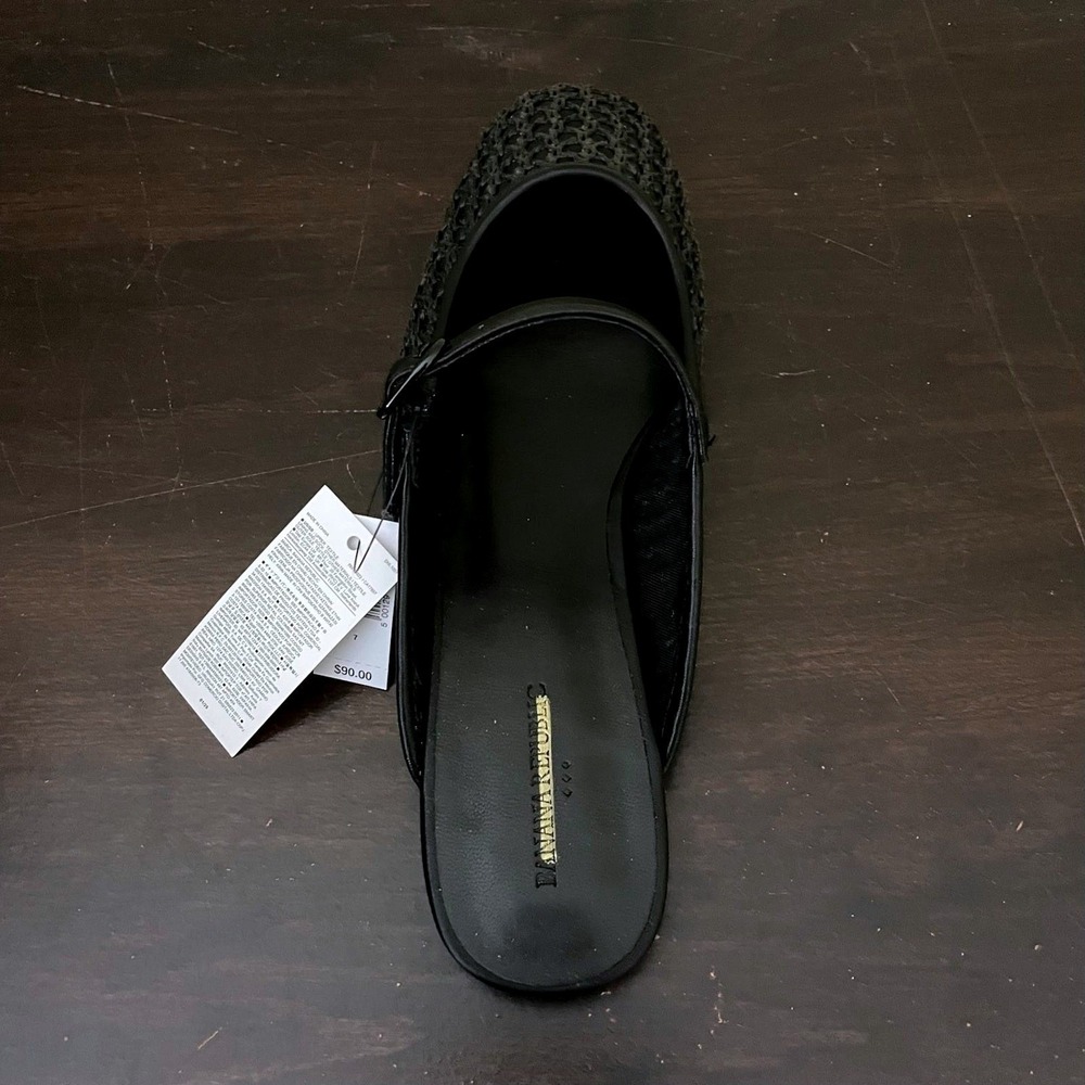 Banana Republic Womens Black Woven Mesh Mary Jane Mules Flats Size 9 - Picture 4 of 6